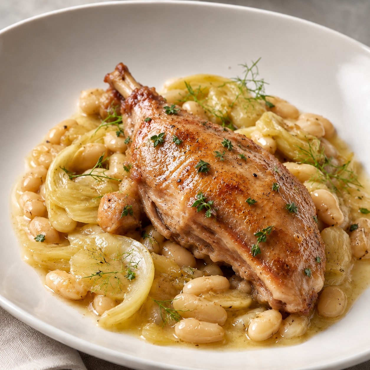 Rabbit Braised in Apple Wine with Fennel and White Beans